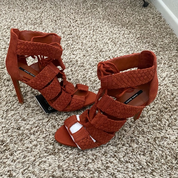 Zara Orange Satin Strappy High Heel Sandals main image 0